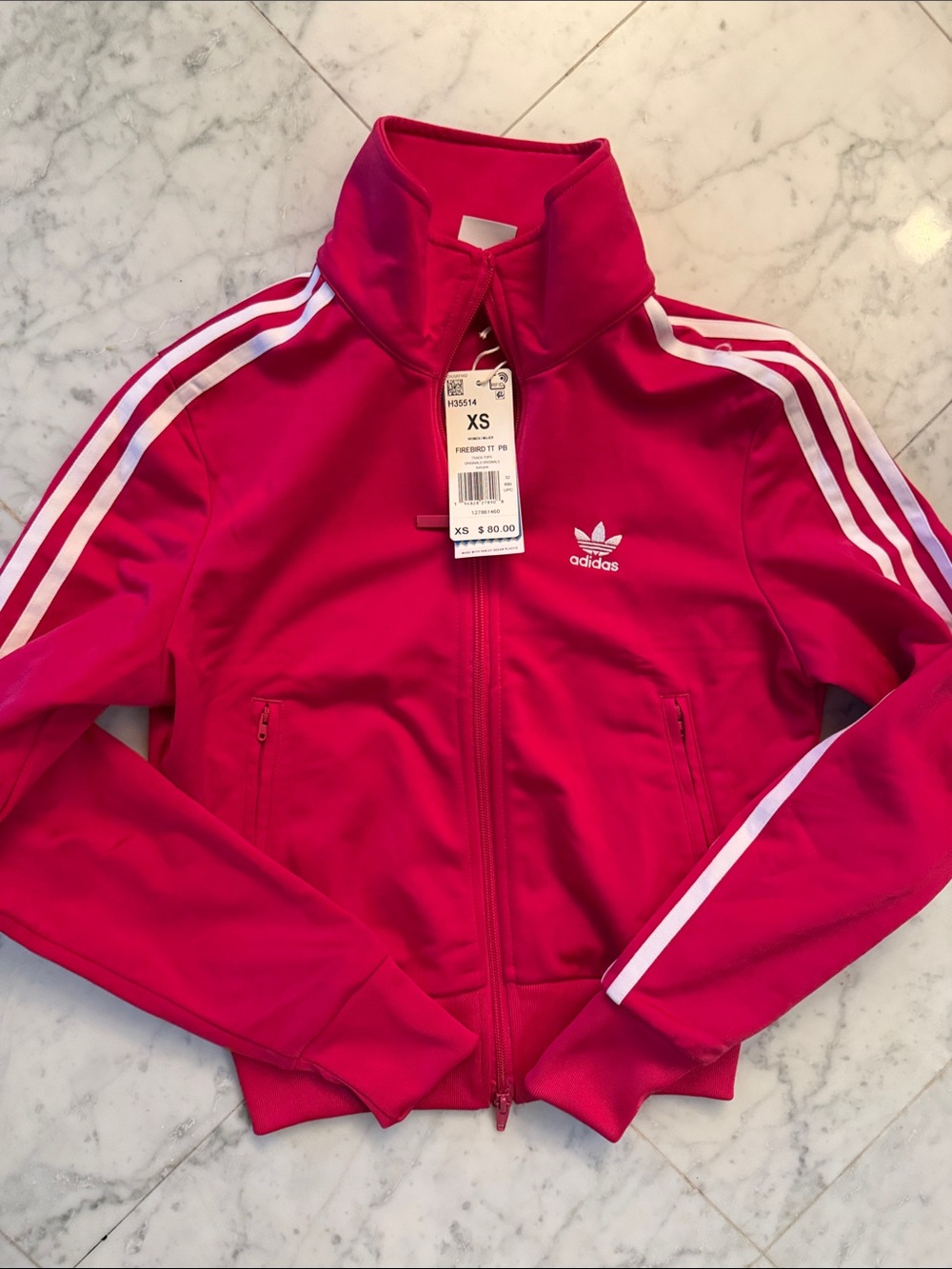 NWT adidas Pink Track Jacket with White Stripes